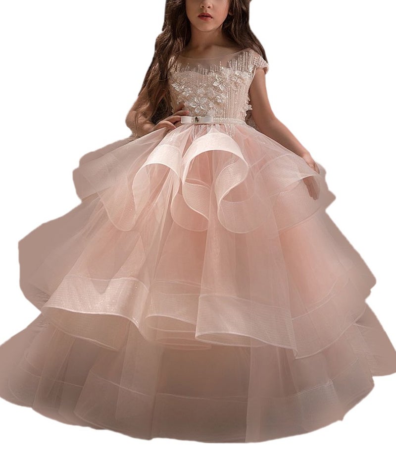 WDE Long Blue Little Girls Pageant Dresses for Wedding Kids First Communion Prom Ball Gown Size 6 - Image 3